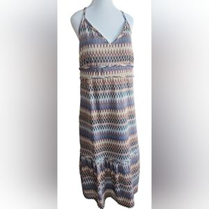 Versona Maxi Dress XL Multicolored Crochet Babydoll lined Boho Hippie Dress